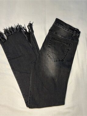 Umgee Skinny Jeans Frayed Hem Distressed Spike Studded Black Charcoal Size M